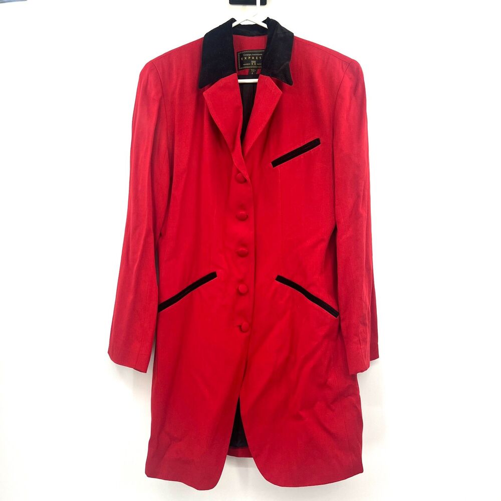 Vintage Express Compagnie Internationale Red Longline Blazer Velvet Collar S